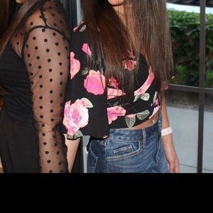 Gianni Bini Black and Pink Floral Crop Top